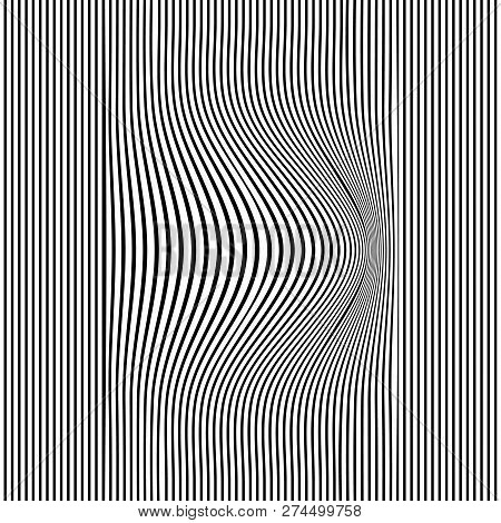 Abstract Striped Lines Pattern Wave Convex Design Black And White Background. Vector Illustration