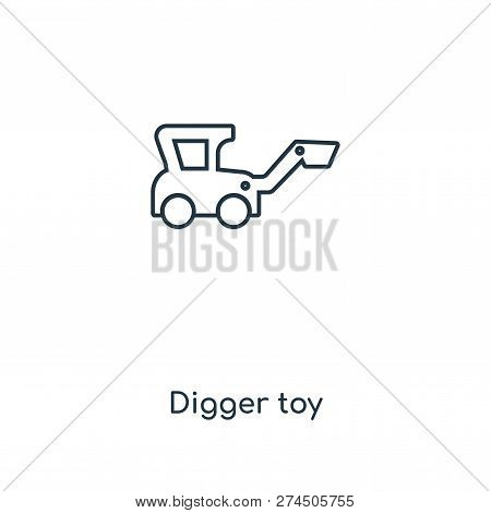 Digger Toy Icon In Trendy Design Style. Digger Toy Icon Isolated On White Background. Digger Toy Vec