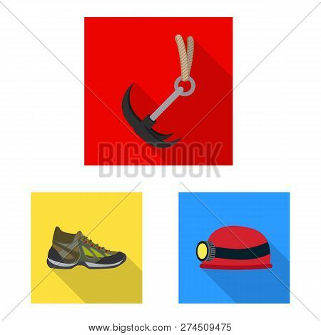 Vector Design Of Mountaineering And Peak Symbol. Set Of Mountaineering And Camp Vector Icon For Stoc