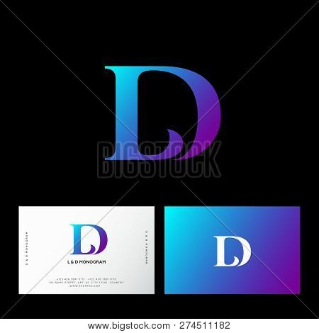 L And D Letters. L, D Monogram Consist Of Violet Letters. Business Card.