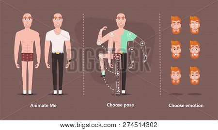 Character Man For Animation. Isolated Parts To Create A Need Posture. Set For Creating Flat Cartoon 