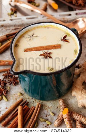 Pot Of Indian Chai Tee / Chai Latte With A Variety Of Spices