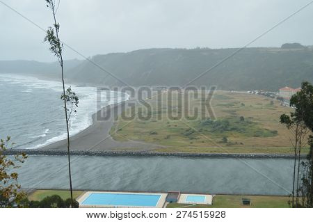Beautiful Viewpoint That You Can See A River And The Beach Of Los Quebrantos On A Rainy Day. July 30