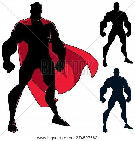 Smiling Superhero Standing Tall On White Background. 3 Different Versions.