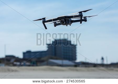 Kijkduin, The Netherlands - March 24, 2017: Low Flying Drone Uav