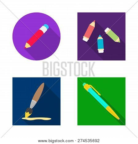 Isolated Object Of Pencil And Sharpen Icon. Set Of Pencil And Color Vector Icon For Stock.