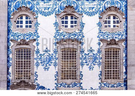 Traditional Historic Facade In Porto Decorated With Blue Hand Painted Tin-glazed Tiles, Oporto, Port