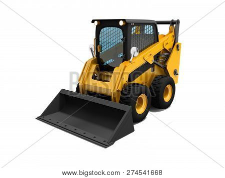 Yellow Mini Loader With Small Bucket 3d Render On White Background With Shadow