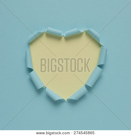 Vivid Torn Paper Heart On Bright Background. Minimal Love Or Lik