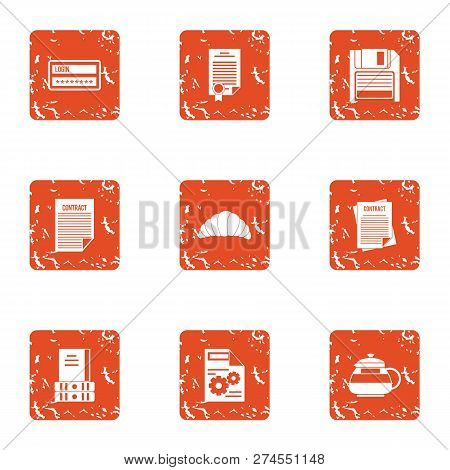 Documented Icons Set. Grunge Set Of 9 Documented Icons For Web Isolated On White Background