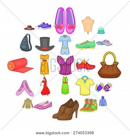 Stylish Clothes Icons Set. Cartoon Set Of 25 Stylish Clothes Icons For Web Isolated On White Backgro