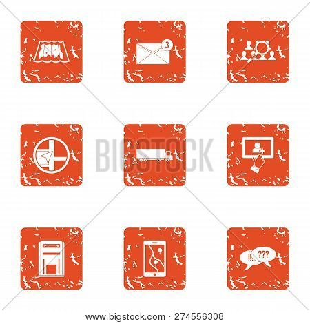 City Application Icons Set. Grunge Set Of 9 City Application Icons For Web Isolated On White Backgro
