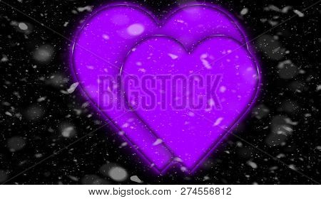Valentines Absrtasct Snow Background With Colorful Hearts .love Card . Wedding Party Flyer Or  Print