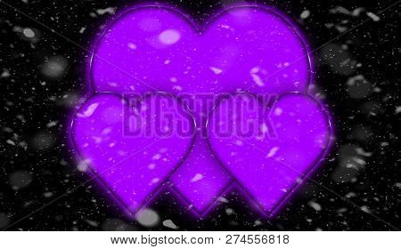 Valentines Absrtasct Snow Background With Colorful Hearts .love Card . Wedding Party Flyer Or  Print