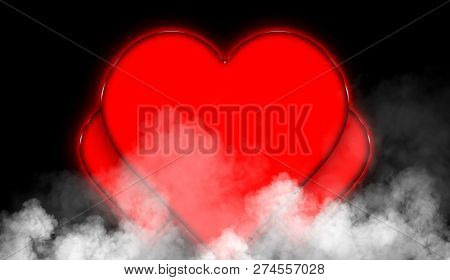 Happy Valentines Day Colorful Hearts Abstract Background. Smoke Misty Fog Texture On Isolated Black 