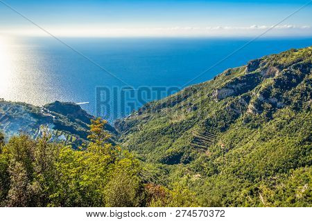 View Of The Amalfi Coast From The Path Of The Gods, A Hiking Trail Near Positano