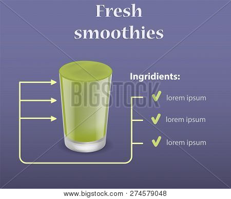 Green Smoothie Ingridients Concept Background. Realistic Illustration Of Green Smoothie Ingridients 
