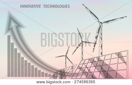 Solar Panels Windmills Turbine Generating Electricity. Green Ecology Saving Environment. Renewable P