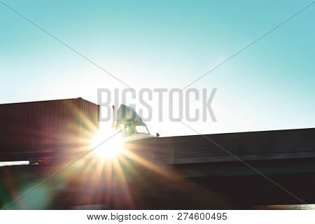 Semi Truck On Highway Concept With Motion Blur