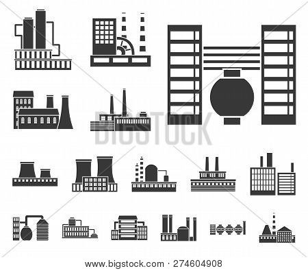 Factory And Facilities Black Icons In Set Collection For Design. Factory And Equipment Vector Symbol