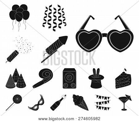 Party, Entertainment Black Icons In Set Collection For Design. Celebration And Treat Vector Symbol S