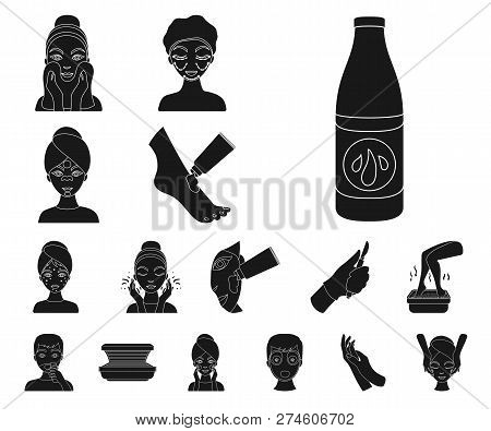 Skin Care Black Icons In Set Collection For Design. Face And Body Vector Symbol Stock Web Illustrati