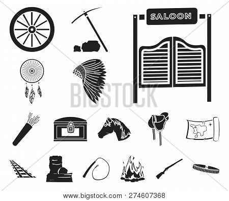 Attributes Of The Wild West Black Icons In Set Collection For Design.texas And America Vector Symbol