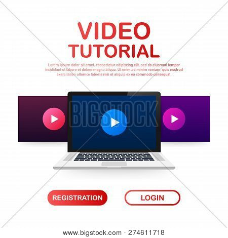 Mock-up Design Website Flat Design Concept Video Tutorial. Vector Stock Illustration
