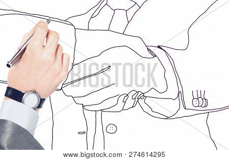Hand Draws Handshake Of Businessmen On White Background