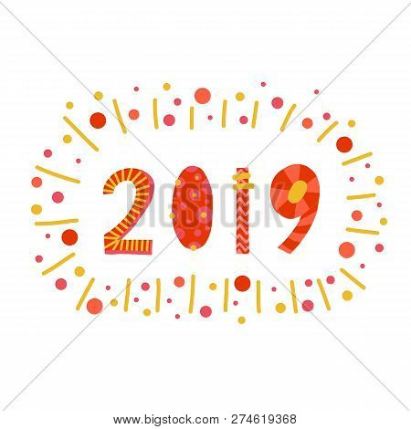 2019 Lettering Illustration Papercut Style. Flat Hand Drawn Cartoon Happy New Year Design. New Years