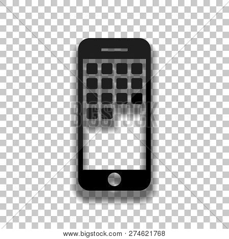 Sellphone Icon. Black Glass Icon With Soft Shadow On Transparent Background