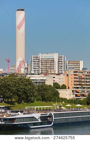 Basel, Switzerland - August 27, 2016: Buildings Of  The City Of Basel, The Avalon Imagery Ii Vessel 