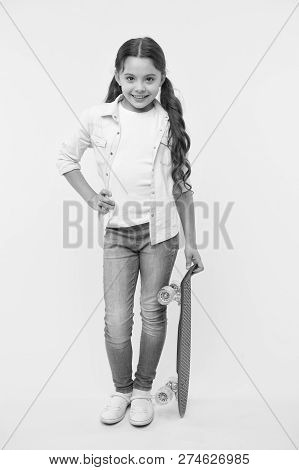 Hipster Girl. Hipster Girl With Penny Board. Hipster Girl Hold Penny Board For Training. Sport Activ