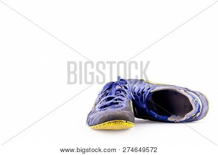 Old Futsal Shoes On White Background Football Sportware Object Isolated