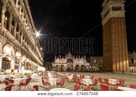 Venice, Italy - March 20, 2018: Saint Mark square with San Giorgio di Maggiore church in the background in Venice, Italy