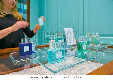 ROME, ITALY - CIRCA NOVEMBER, 2017: perfumes on display at Acqua dell'elba shop in Rome.