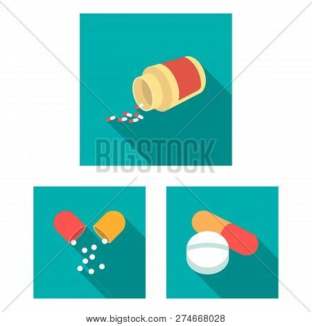 Vector Design Of Pill And Medicine Icon. Set Of Pill And Vitamin Stock Vector Illustration.