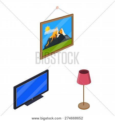 Vector Illustration Of Bedroom And Room Sign. Collection Of Bedroom And Furniture Vector Icon For St