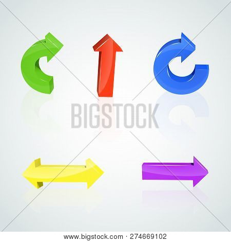 Set Of Color Arrows. Threedimensional Icon. Vector Illustration. The Reflection From The Surface.