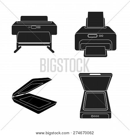 Vector Illustration Of Printer And Plotter Sign. Set Of Printer And Machine Stock Symbol For Web.