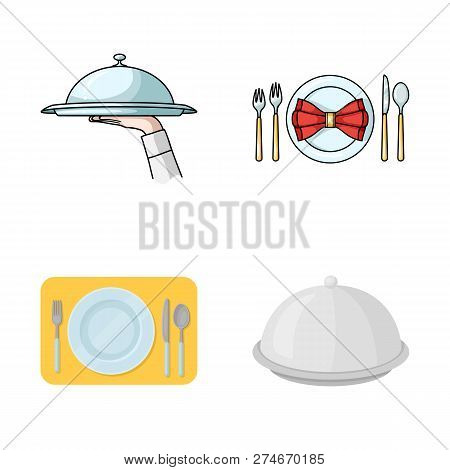 Vector Illustration Of Plate And Etiquette Sign. Collection Of Plate And Dinner Vector Icon For Stoc