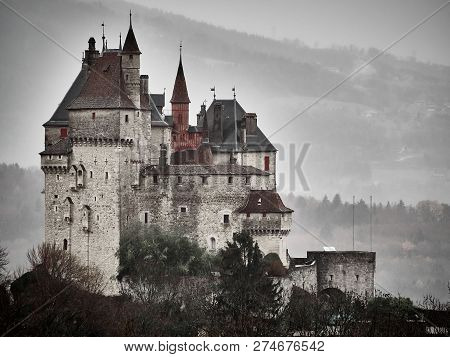 Shot Of The Chateau Menthon Saint Bernard, A Historical Castle Near Annecy