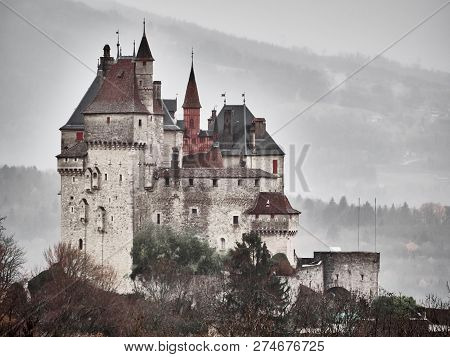 Shot Of The Chateau Menthon Saint Bernard, A Historical Castle Near Annecy