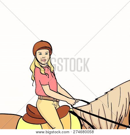 Equestrian Sport For Children. Isolated On White Background. Raster Illustration. Color Book Style