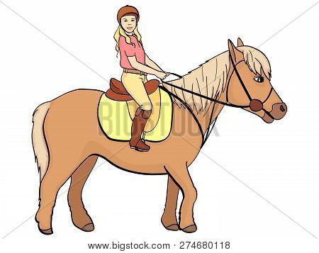 Equestrian Sport For Children. Raster Illustratio. Isolated Object On White Background