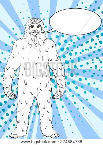 Pop Art Background Raster Nepal, Yeti, Abominable Snowman. Color Comic Book Style Imitation Big Foot