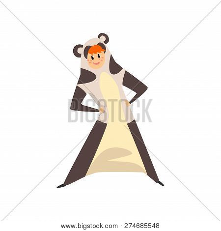 Girl Wearing Pand Bear Animal Costume, Person In Jumpsuit Or Kigurumi Vector Illustration On A White