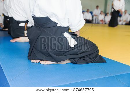 People In Kimono And Hakama On Martial Arts Training