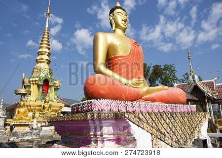 Stupa Chedi And Buddha Statue Images In Wat Phrachao Thanchai And Phra That San Kwang Temple At Chia
