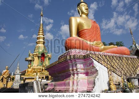 Stupa Chedi And Buddha Statue Images In Wat Phrachao Thanchai And Phra That San Kwang Temple At Chia